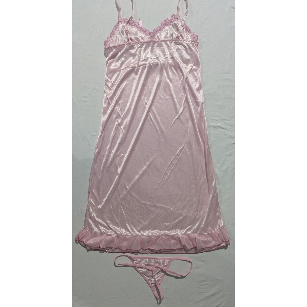 YaFee Pink Floral Embroidered Babydoll Chemise & Thong Lingerie Set